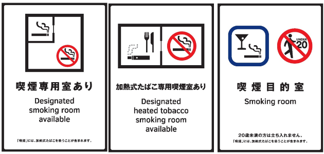 喫煙場所に関する標識の例